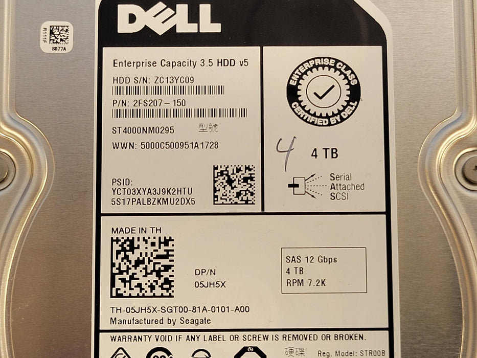 Dell 5JH5X 4TB 7.2k 12Gb/s 3.5” SAS Hard Drive Seagate ST4000NM0295