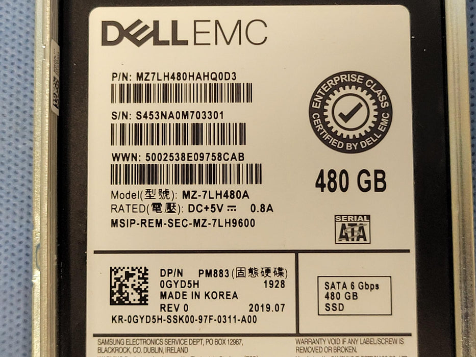 Dell GYD5H 480GB 6Gb/s 2.5” SATA RI SSD Solid State Drive with 2.5” Tray